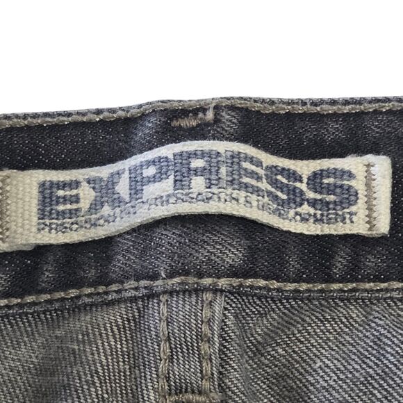 Express Mens Button Fly Denim Jeans Bootcut Washed Black Medium Rise Sz 36Wx30L - Picture 4 of 13